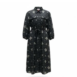 Woolrich Womens Black Bandana Print Button Up Midi Dress Size XL Lyocell